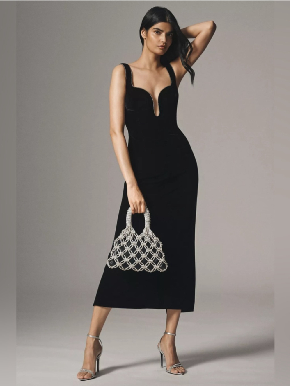ANTHROPOLOGIE x BARDOT Brooklyn Diamonte Velour Column Midi Dress Size XXL